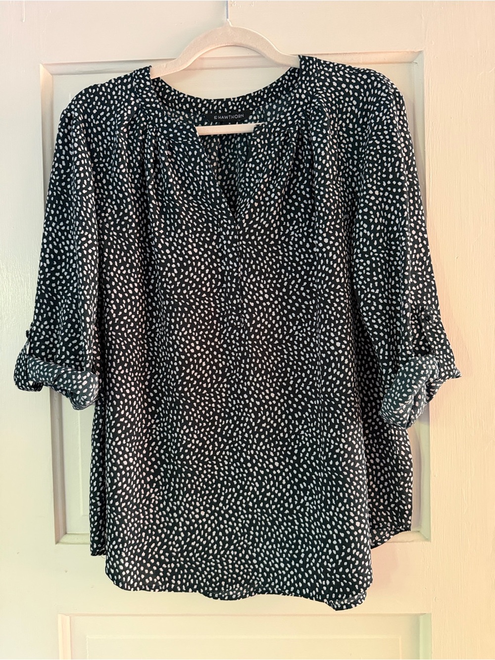 Dark Green & White Dot Print Blouse